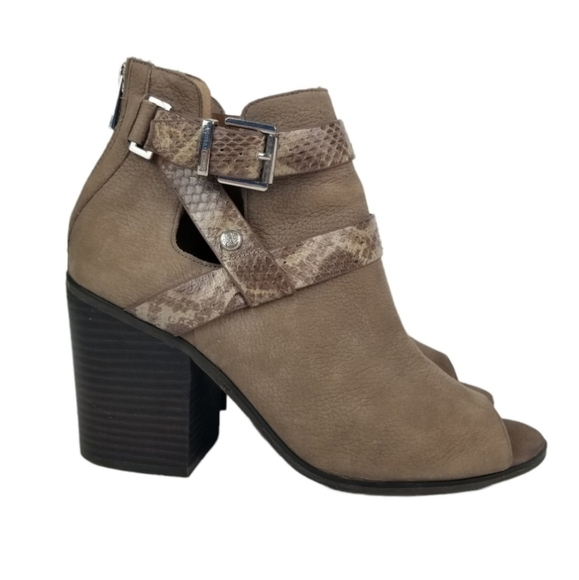 Arturo Chiang Caraleigh Peep Toe Leather Booties Warm Neutral Women's Size 8.5 - Picture 3 of 11